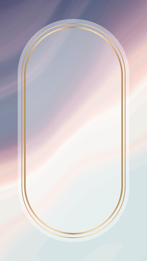 Oval gold frame on blue and purple fluid patterned mobile phone wallpaper vector