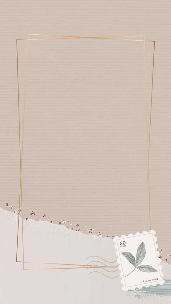 Gold frame on beige mobile phone wallpaper vector