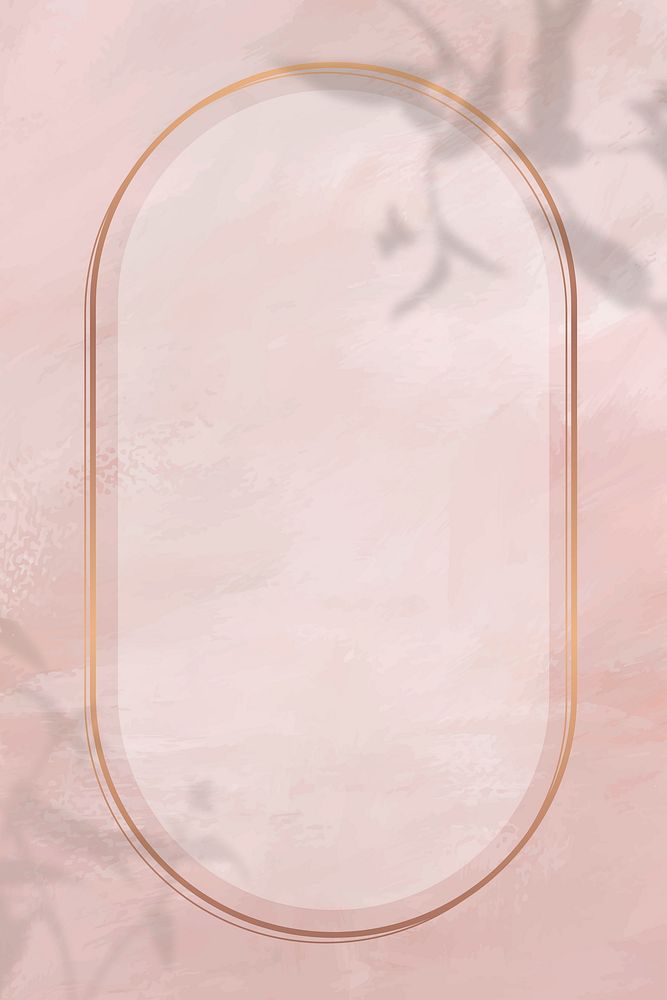 Oval gold frame on shadowed pink paint background vector