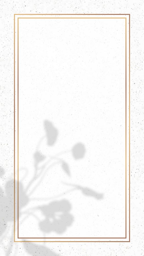 Rectangle gold frame with floral shadow on white marble background vector