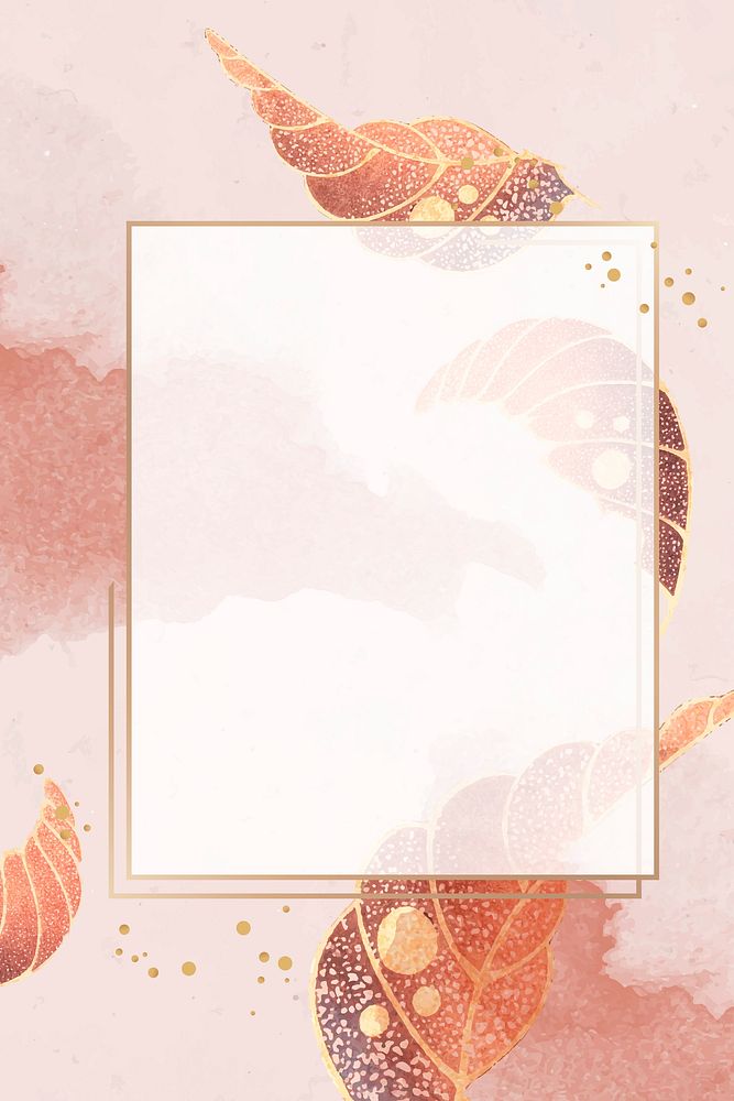 Rectangular gold frame with leaf motifs on peach background vector