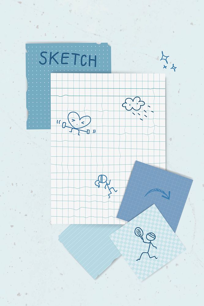 Sketch blue notepaper collection vector