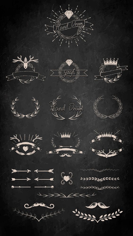 Hand drawn vintage element vector set