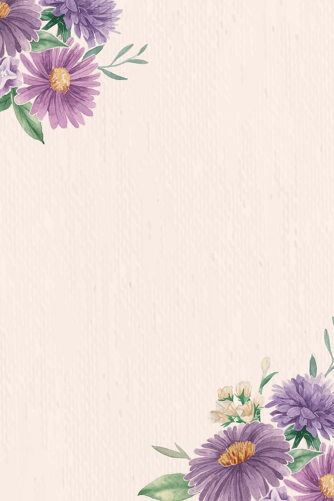 Purple flowers pattern on beige background vector