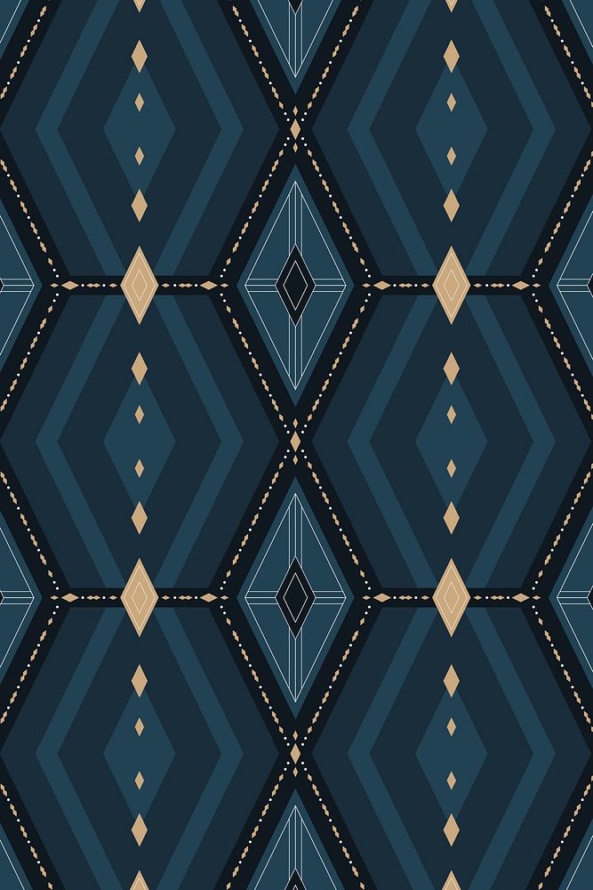 Seamless navy blue geometric patterned wallpaper vector