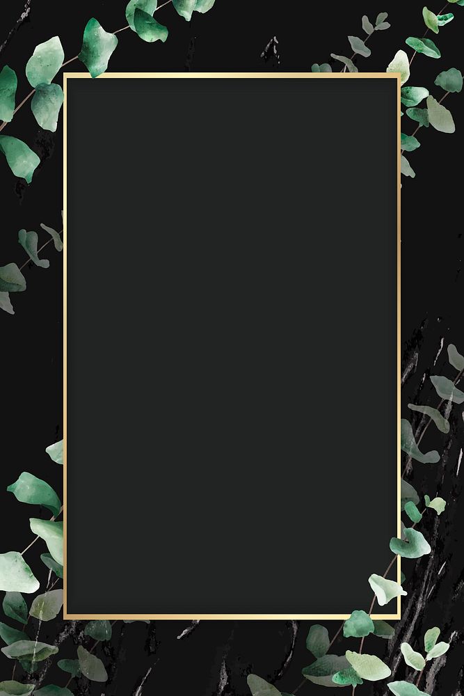 Hand drawn eucalyptus leaf with rectangle  gold frame vector