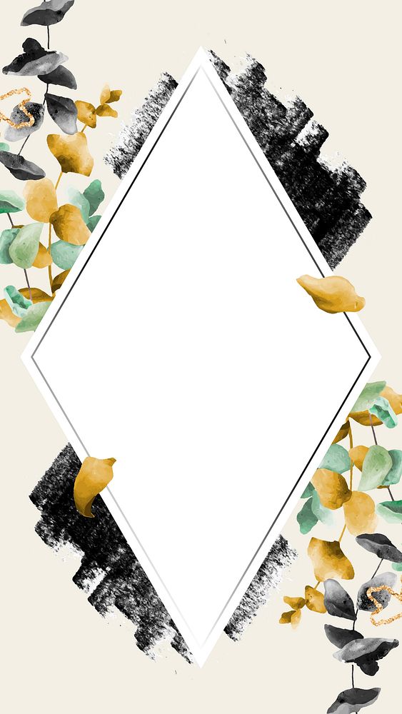 Rhombus frame with eucalyptus leaf pattern mobile phone wallpaper vector