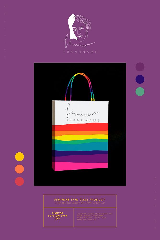 Feminine brand name with rainbow packaging vector