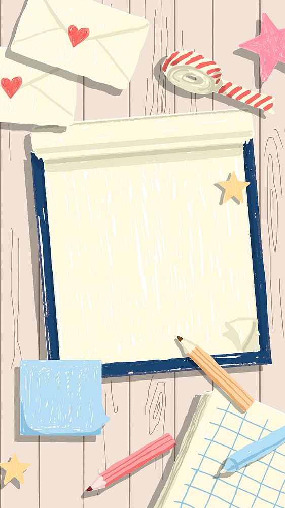 Blank scrapbook on a wooden background  mobile phone wallpaper vector