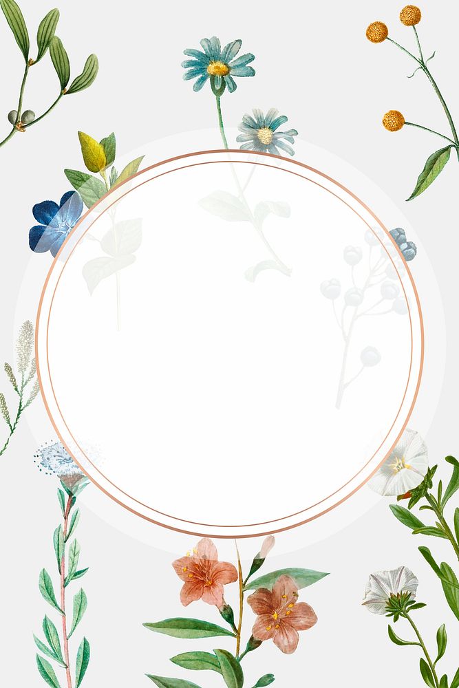 Blank round frame on a floral background vector