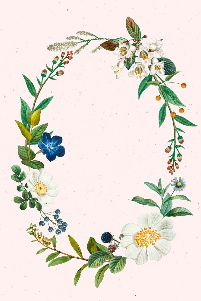 Vintage botanical wreath frame hand drawn illustration
