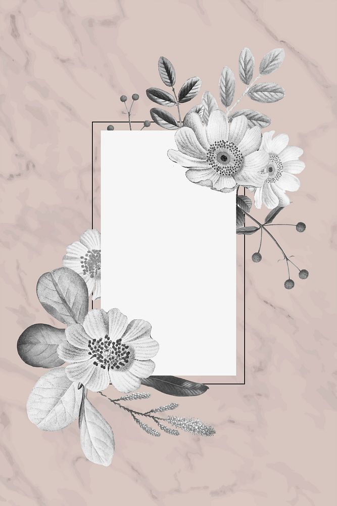 Gray floral frame on a marble background vector
