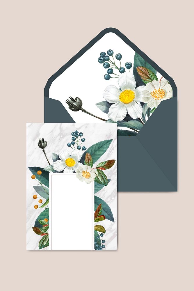 Floral invitation card and envelope vector