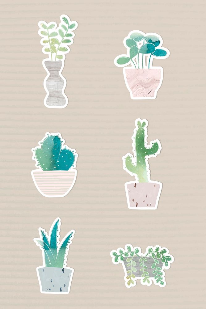 Watercolor potted plants collection sticker