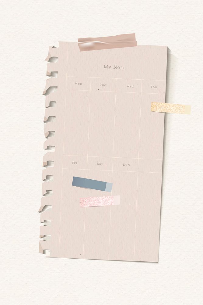 Ripped weekly agenda note paper template vector