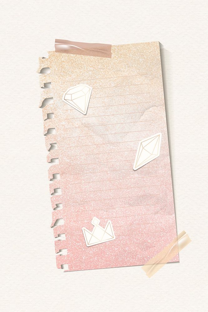 Crumpled glittery pink note paper template vector
