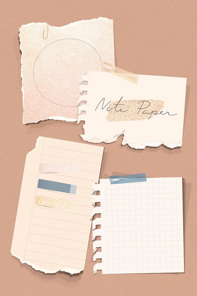 Glittery earth tone note paper template vector set