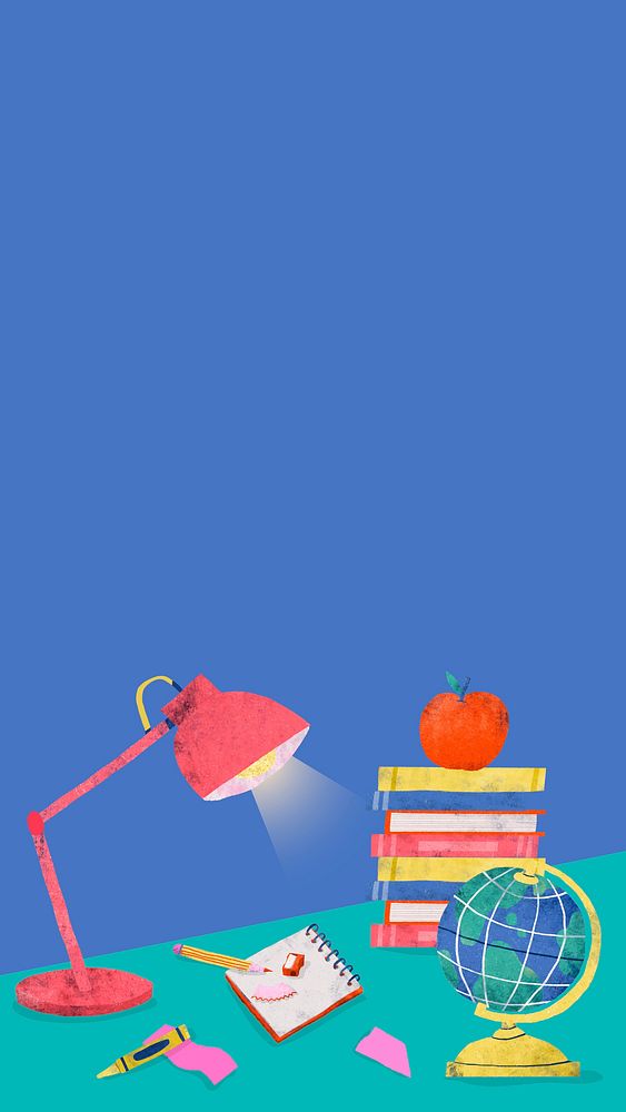 Blue back to school study table mobile phone wallpaper vector