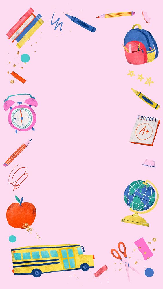 Blank pink back to school mobile phone wallpaper vector