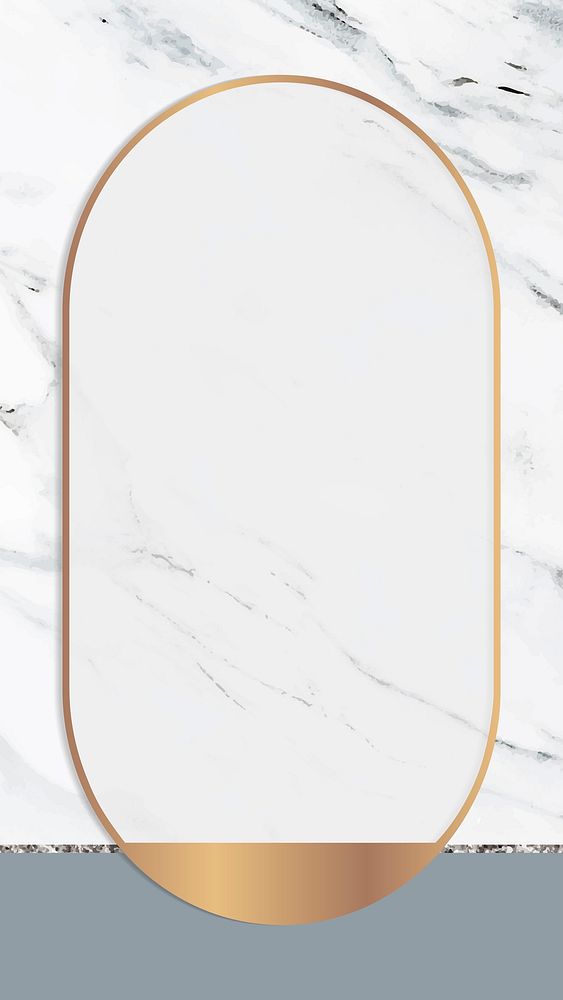 Oval frame on white marbled mobile screen vector