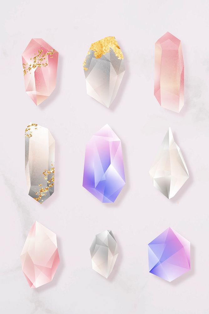 Colorful crystal set on marble background vector