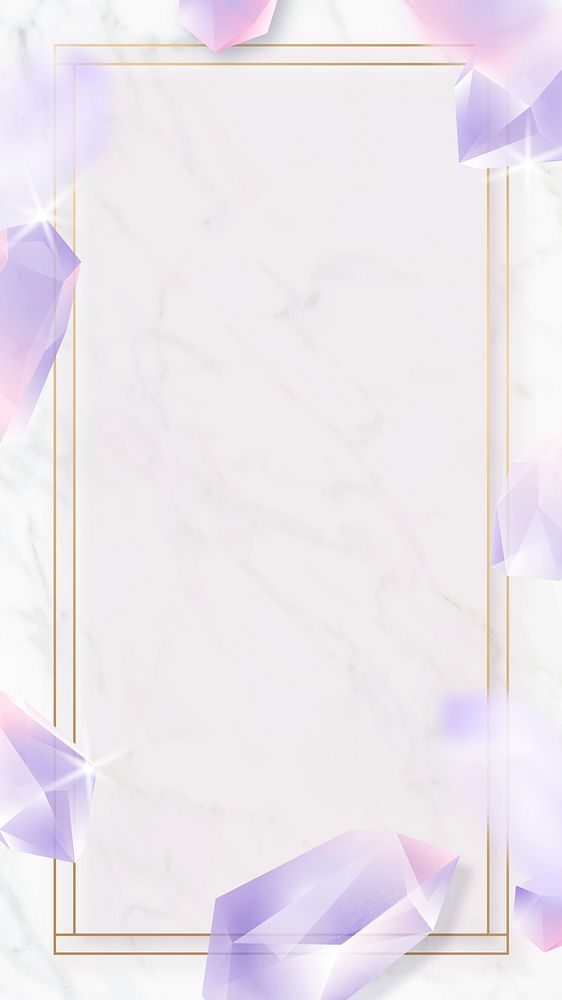 Rectangle crystal frame on marble background mobile phone wallpaper vector
