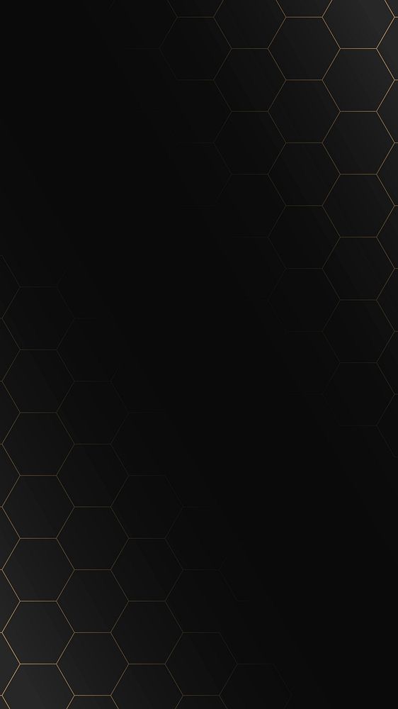 Seamless gold hexagon grid pattern on black background mobile phone wallpaper vector
