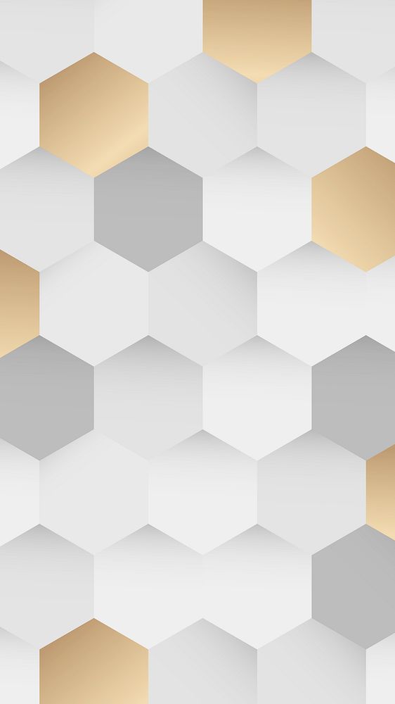 White and gold hexagon pattern background mobile phone wallpaper vector