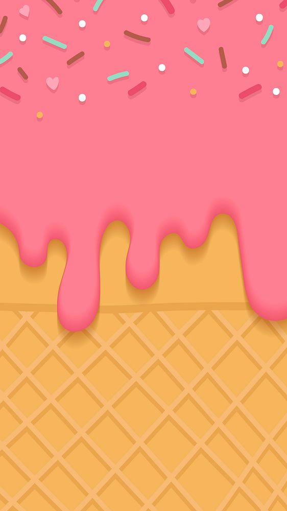 Waffles with strawberry ice cream mobile phone wallpaper vector