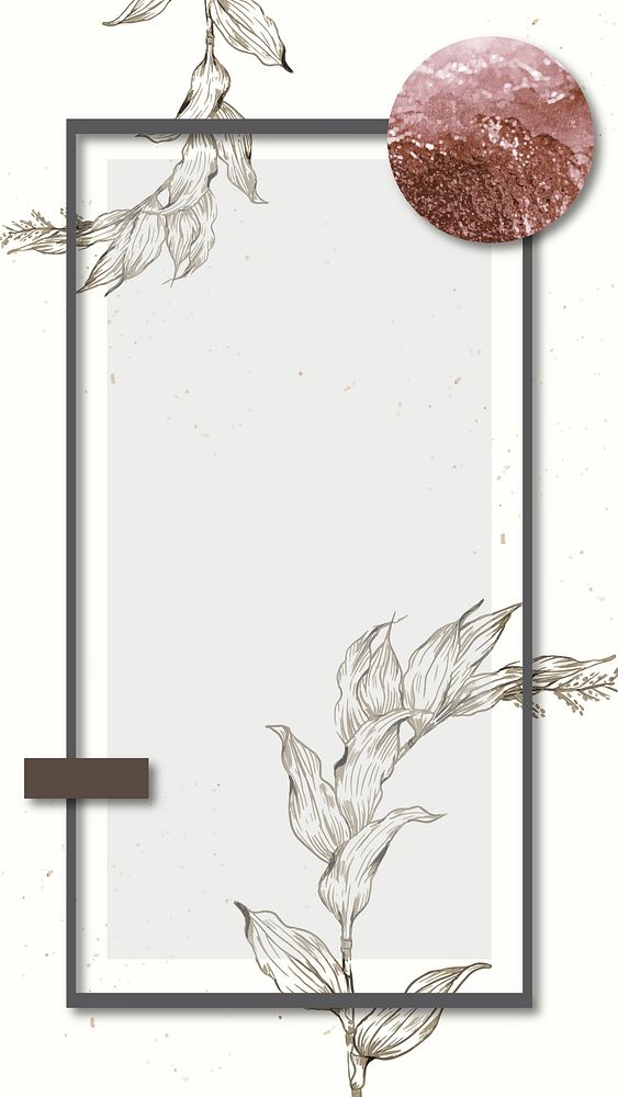 Rectangle frame with an outline leaves decoration on stained background mobile phone wallpaper