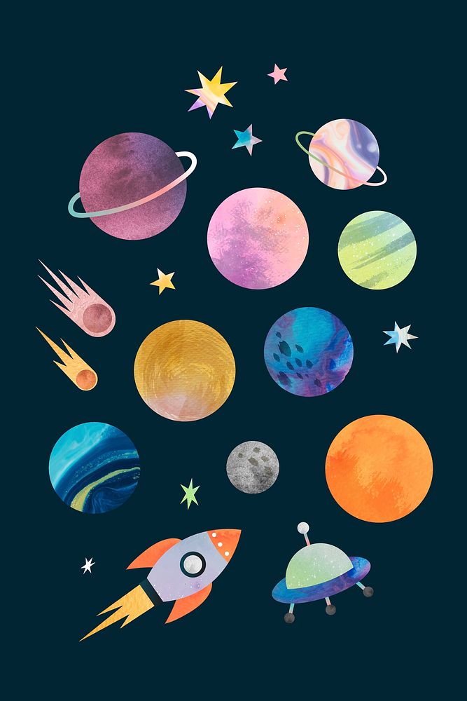Colorful galaxy watercolor doodle on back background vector