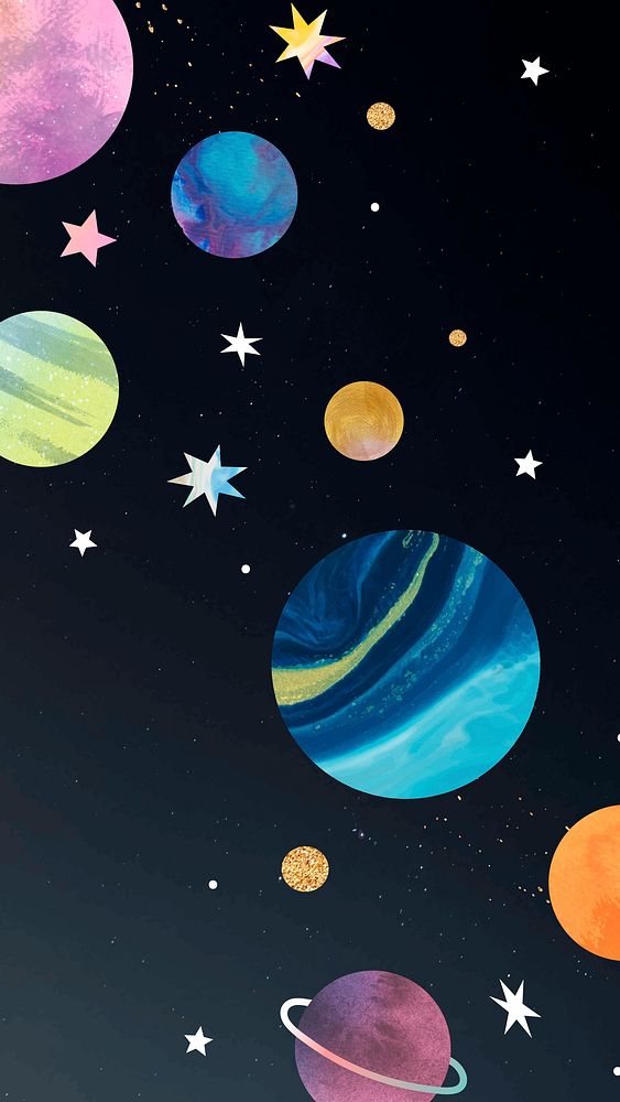 Colorful galaxy watercolor doodle on black background vector