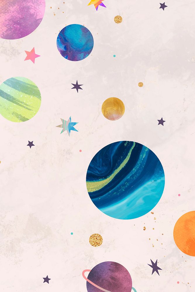 Colorful galaxy watercolor doodle on pastel background vector