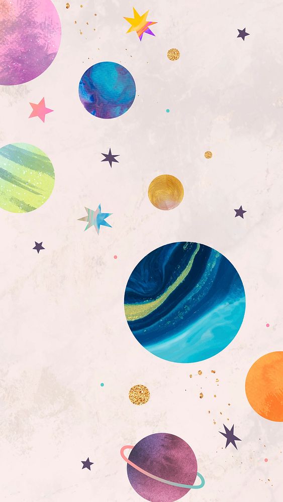 Colorful galaxy watercolor doodle on pastel background mobile phone wallpaper vector