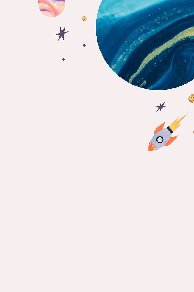 Colorful galaxy watercolor doodle with a rocket on pastel background vector