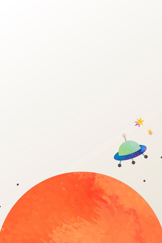 Colorful space watercolor doodle with an UFO on pastel background vector