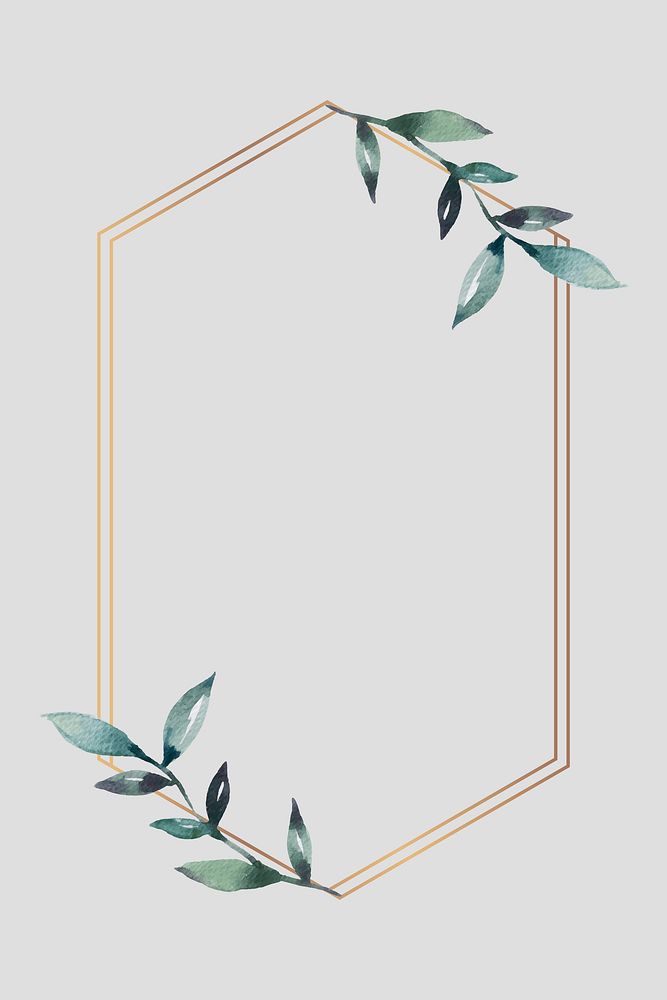 Leafy golden hexagon frame vector 