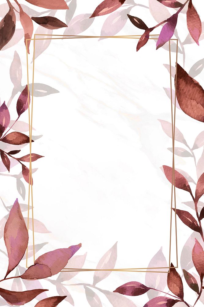 Pink watercolor leaf patterned frame vector