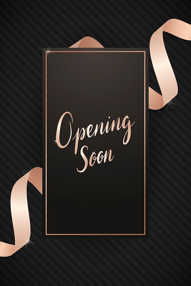 Opening soon with pink gold ribbon advertisement vector