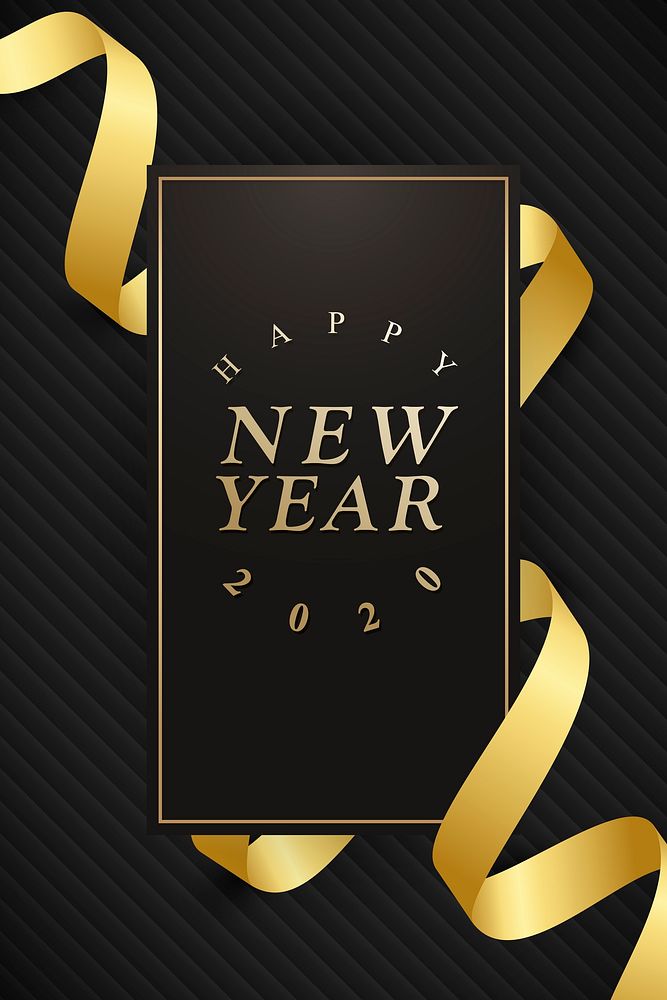 Happy New Year greeting card with gold ribbon vector