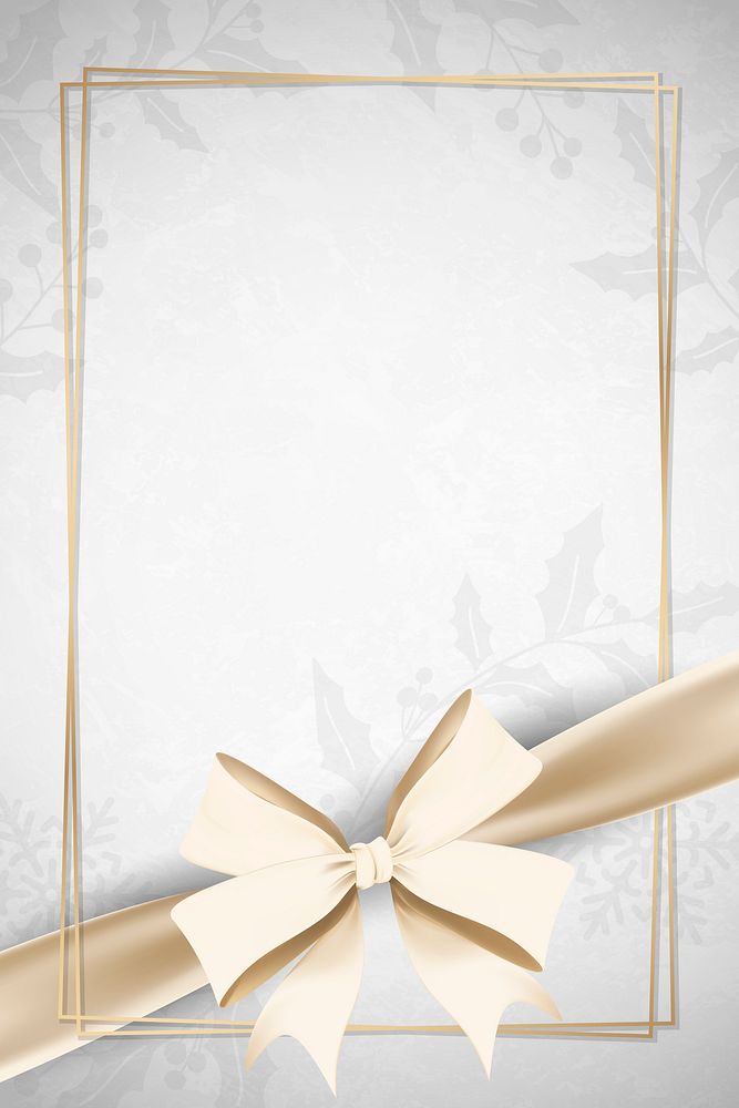 Gold frame with ribbon bow on gray background vector