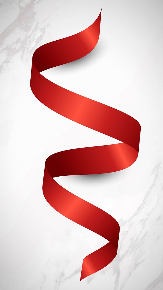 Red ribbon element on gray marble background vector