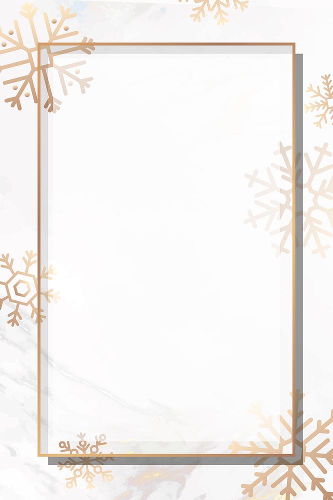 Gold frame on snowflake patterned background vector