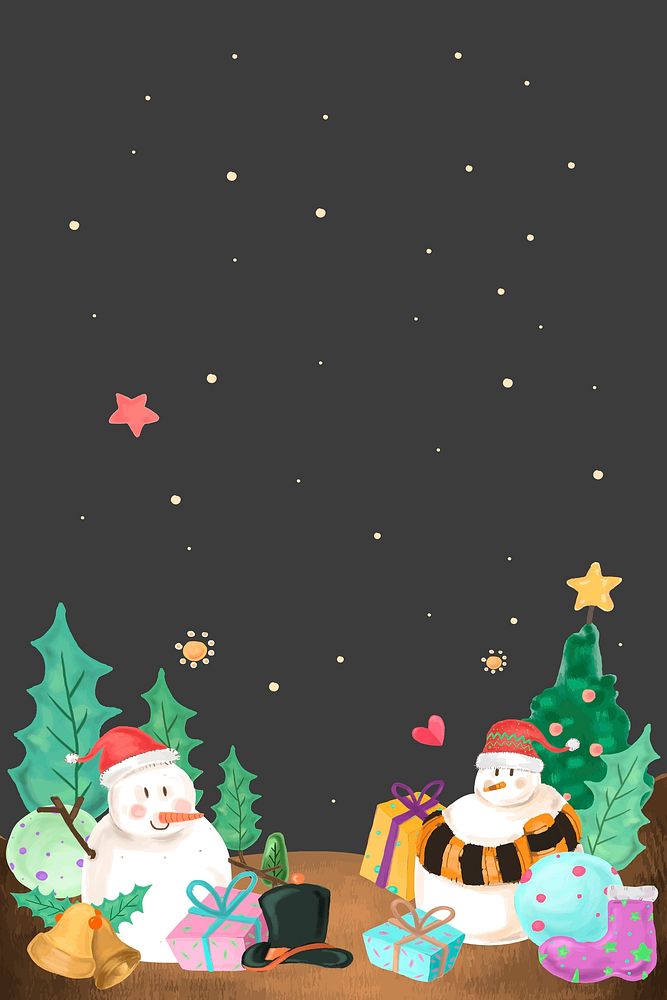 Cute snowman on Christmas night background vector