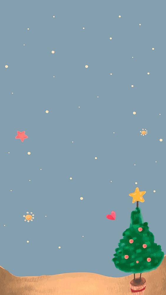 Cute Christmas tree at night background mobile phone wallpaper vector