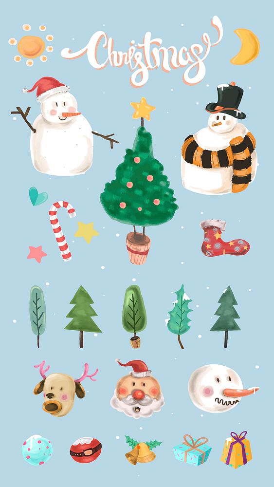 Cute Christmas elements mobile phone wallpaper vector set