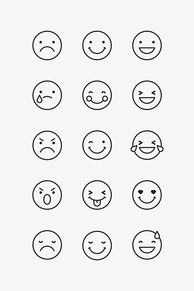 Black outline emoticon set isolated on gray background vector