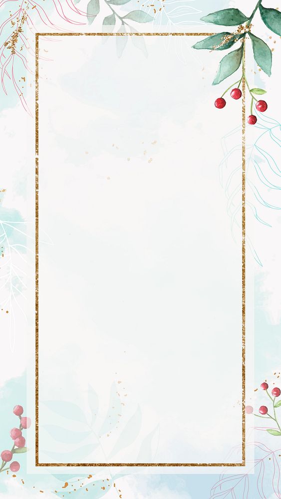 Christmas golden rectangle frame on blue background mobile phone wallpaper vector