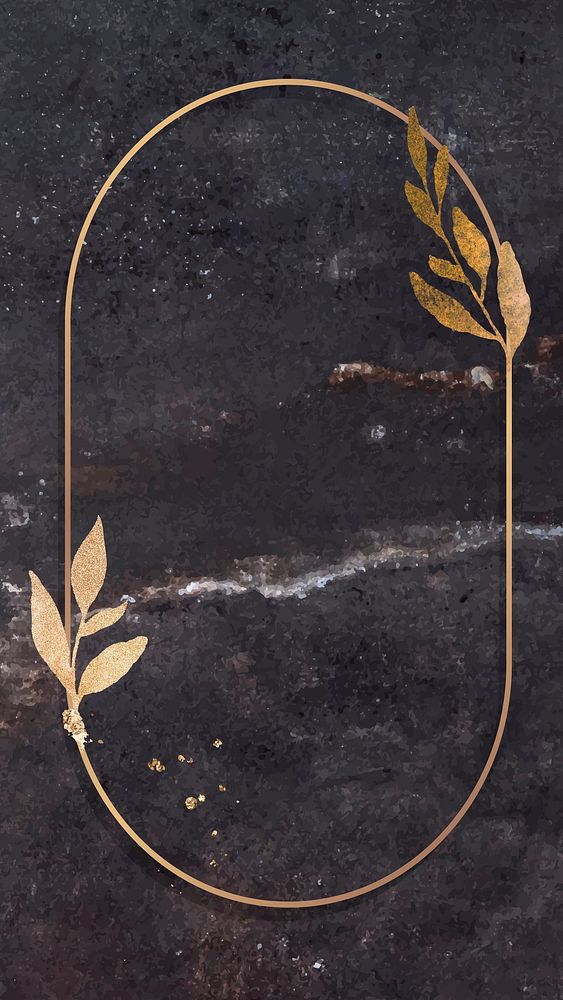 Christmas golden oval frame on black marble background mobile phone wallpaper vector