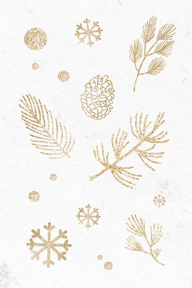 Glittery pine branch and conifer cone pattern vector